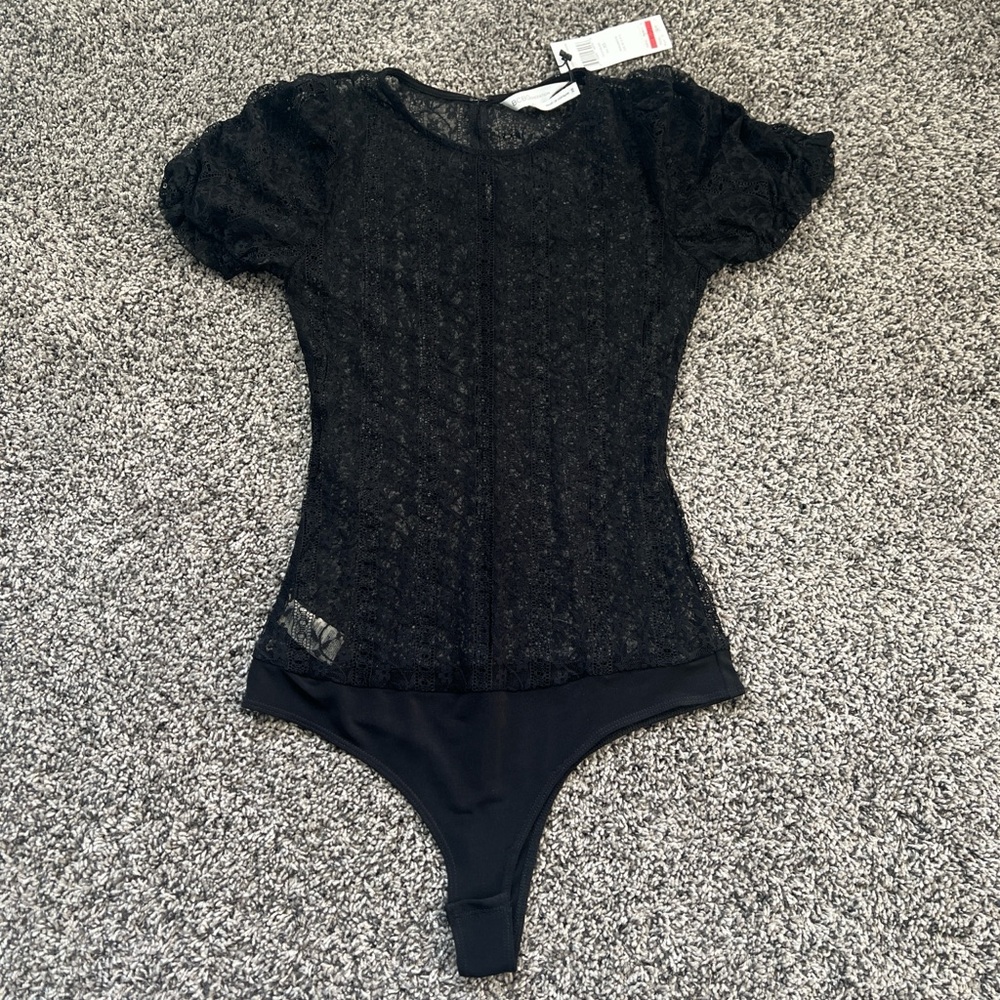 BCBGeneration Charcoal Lace Top